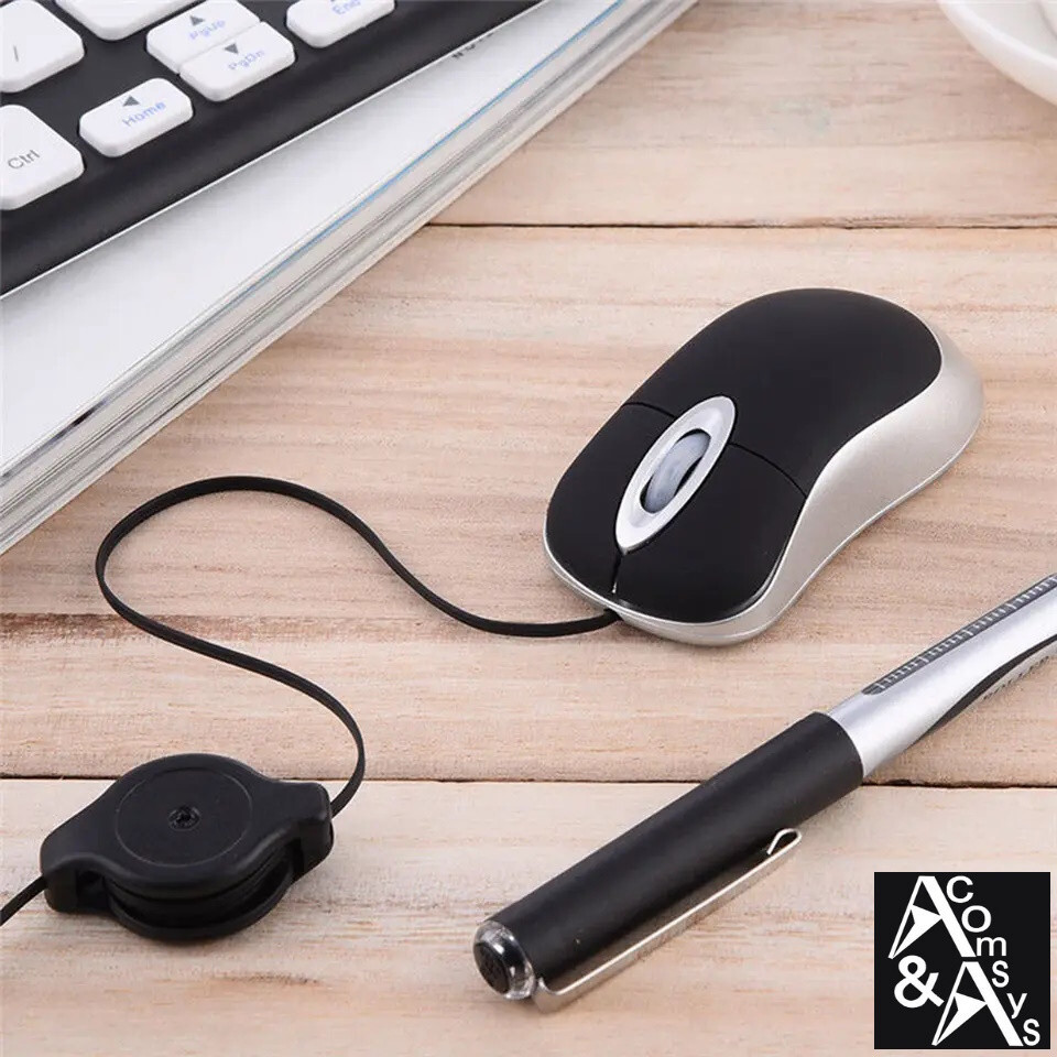 USB mini mouse optical design optical mouse PC laptop cable rollable Black