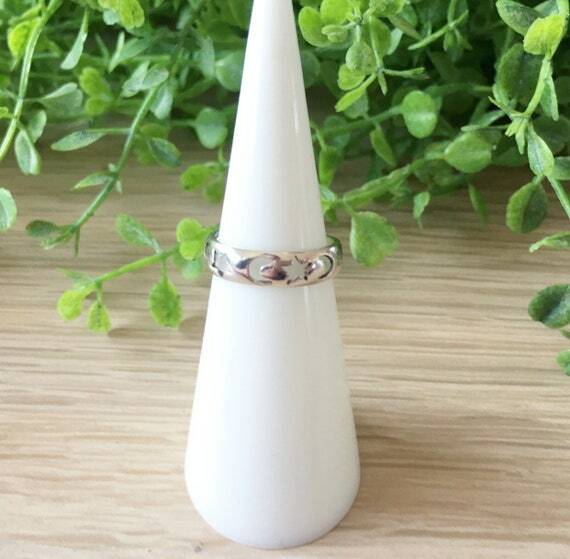 Moon Toe Ring 925 Sterling Silver Star and Moon Ring Adjustable Size