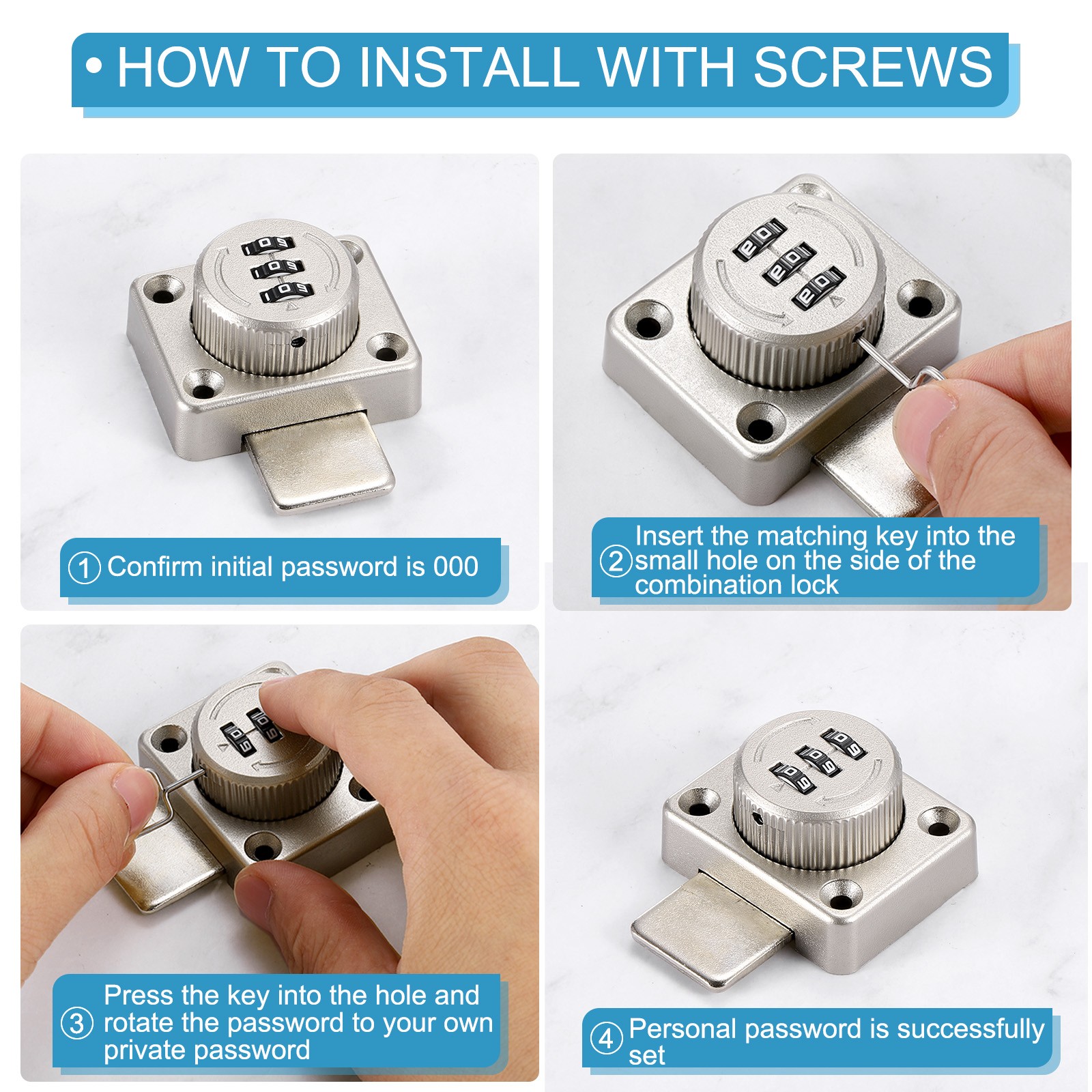 Cabinet Combination Lock with L-Screwdriver Silver