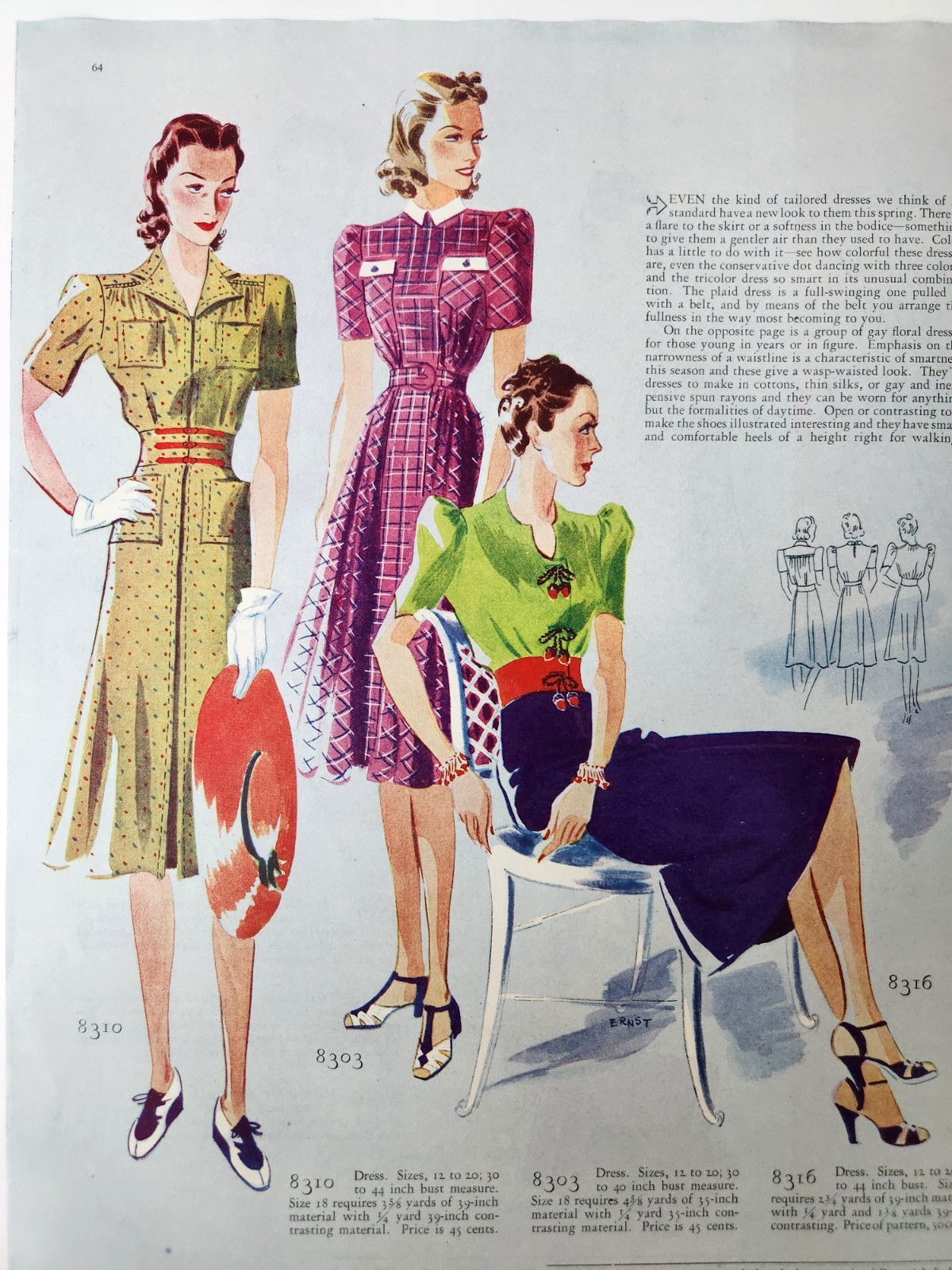 Butterick Fashion Women Dresses Hat Vintage 1939 Magazine Print Ad