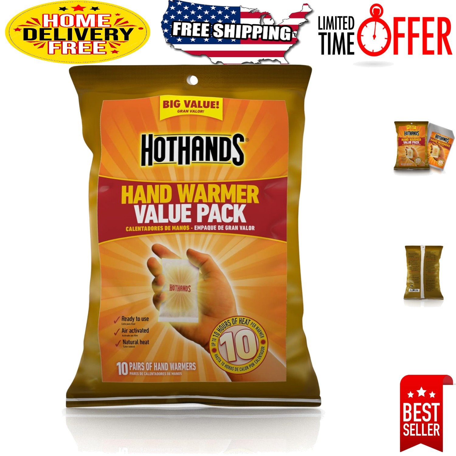 Natural Disposable Hand Warmers - 10 Count Pack for Ultimate Outdoor Comfort