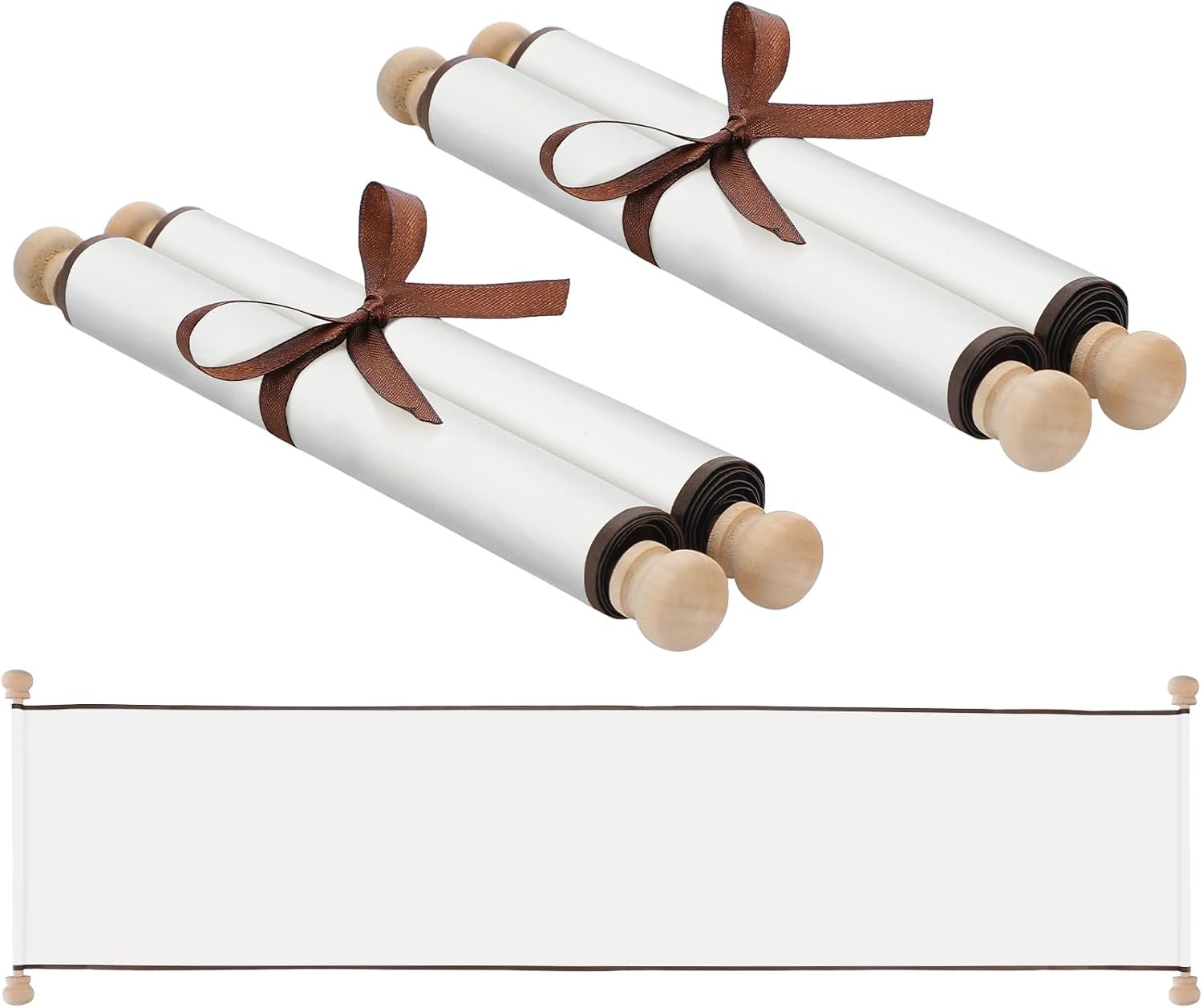 2 Pack Blank Paper Scrolls Wrapped on Wood Rod for Writing, Drawing, Calligraphy