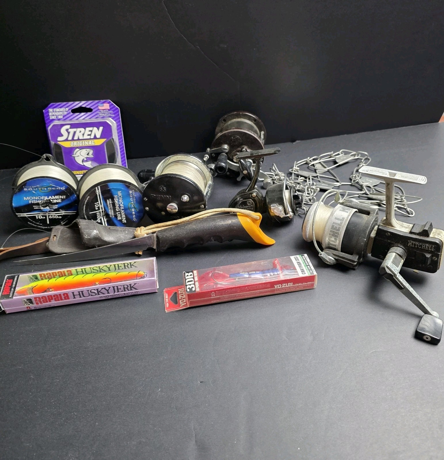 Fishing Gear Lot 2 Penn 1 Shakespear 2200 Mitchell 4450 Reels Kershaw Knife More