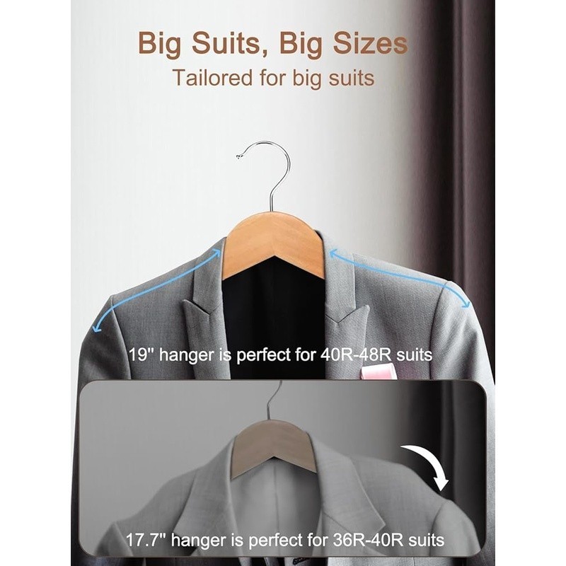 Heavy Duty Wooden Hangers Big & Tall Suits Coats Jackets Non Slip Design New