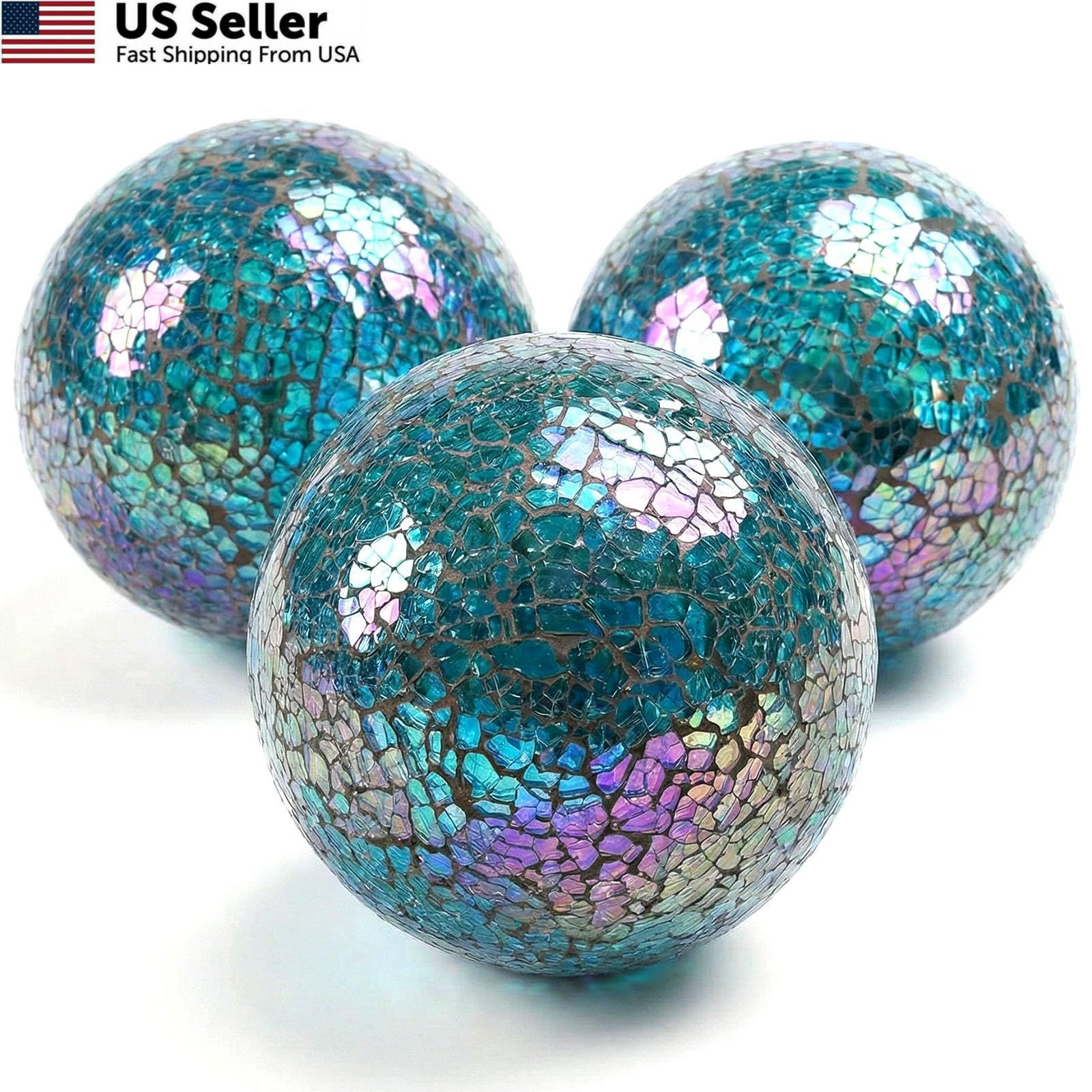 DomeStar 3PCS Decorative Balls for Bowls, 4 Inch Turquoise Medium, Multicolor