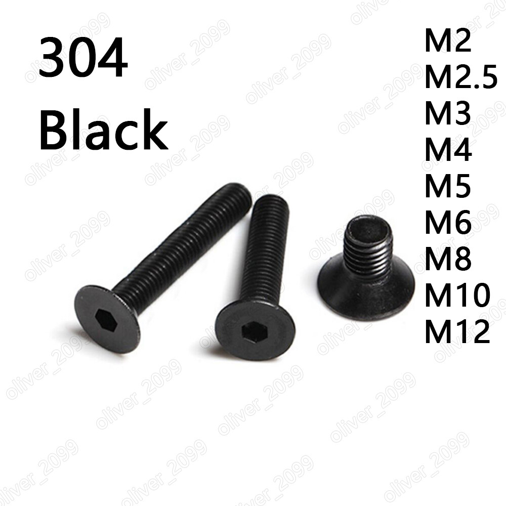 Black 304 Stainless Steel Hex Socket Countersunk Head Screws M2 M3 M4 M5 M6-M12