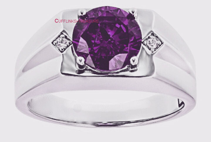 Natural Amethyst & CZ Gemstone with 925 Sterling Silver Ring For Men's #CT443