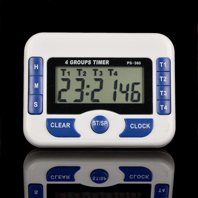 Digital Countdown 4-Channel Timer & Clock w/4 Independant Group Timer 99hr 59min