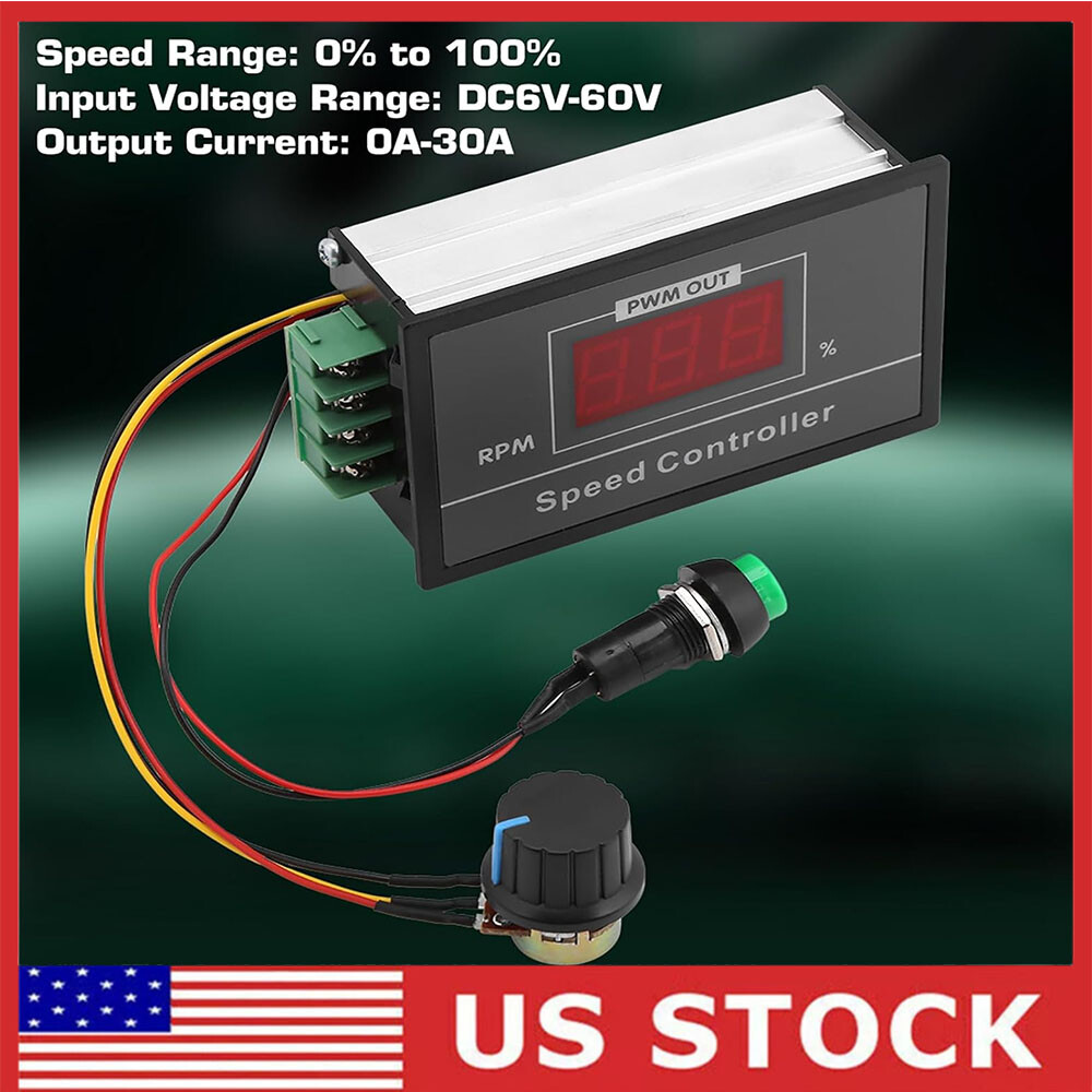 DC6-60V 12V 24V 36V 48V 30A PWM Motor Speed Controller Start Stop Switch Digital