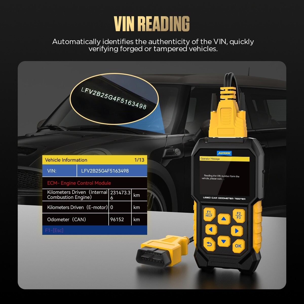 Auto Odometer Mileage OBD2 Diagnostic Scanner Engine Code Reader Battery Tester