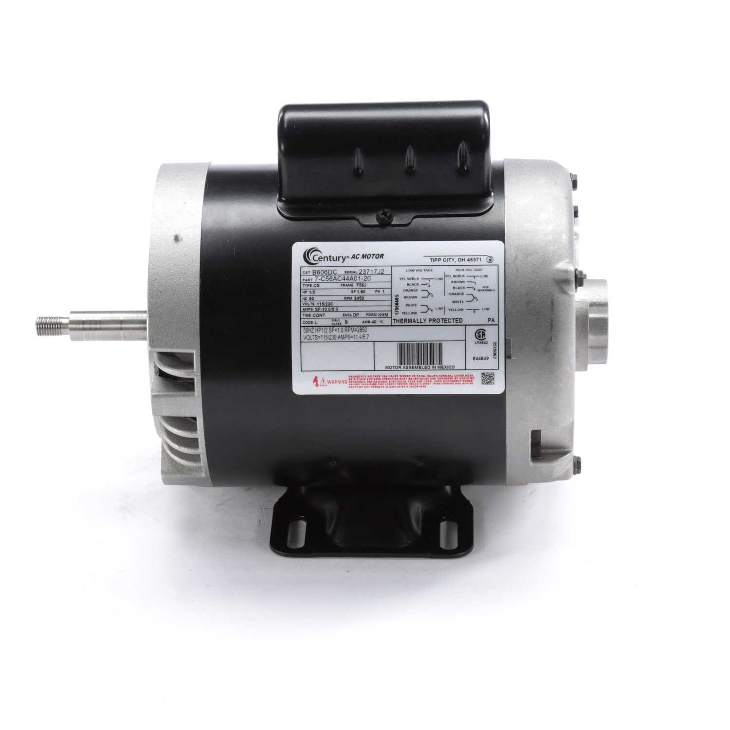 Century B606DC Electric Motor 1/2 HP 3450 Rpm 1PH 115/230 Volt 56J Frame
