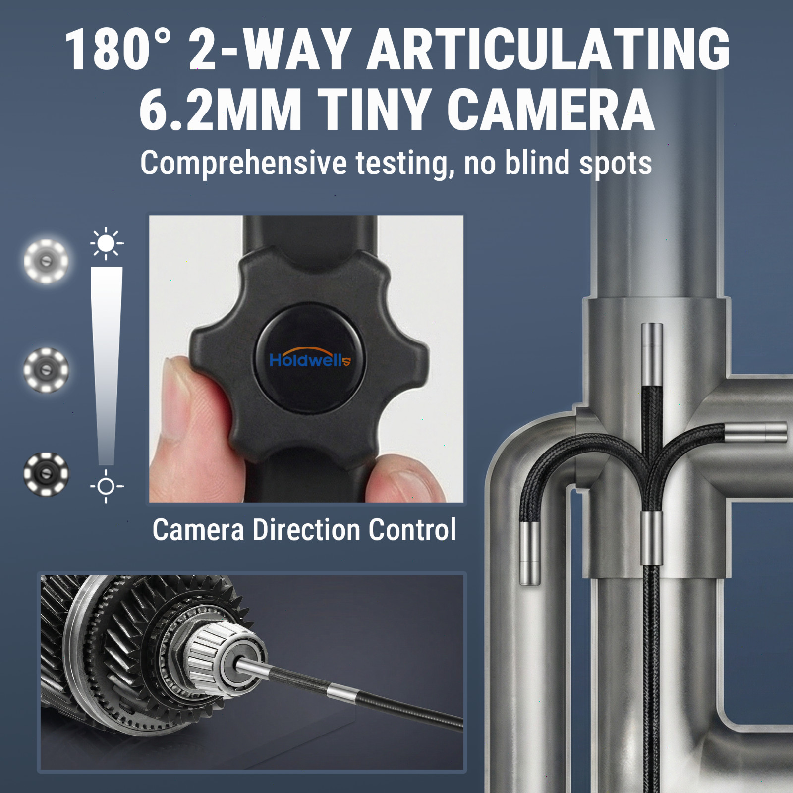 Articulating Borescope Camera, 6.2mm Borescope Endoscope with 5" IPS Screen