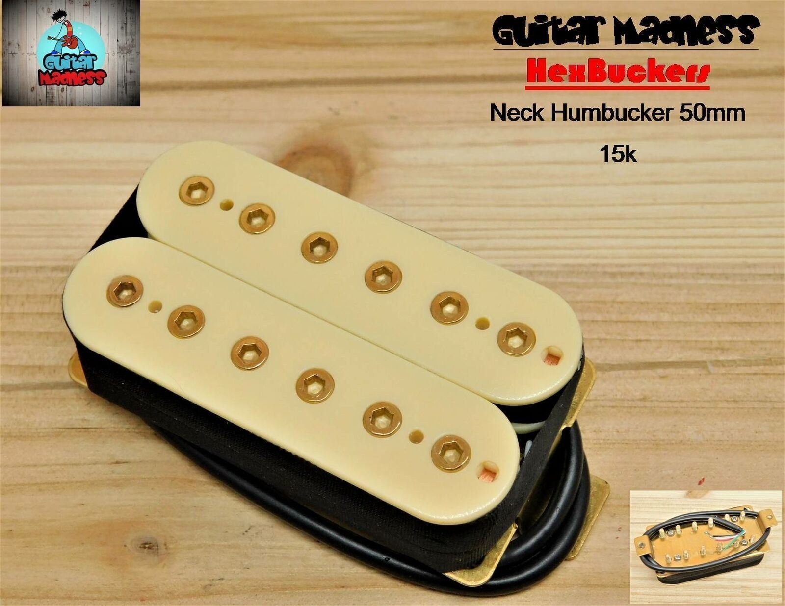 G.M. HexBucker Hight Output (50mm) Neck Humbucker Cream Gold Poles