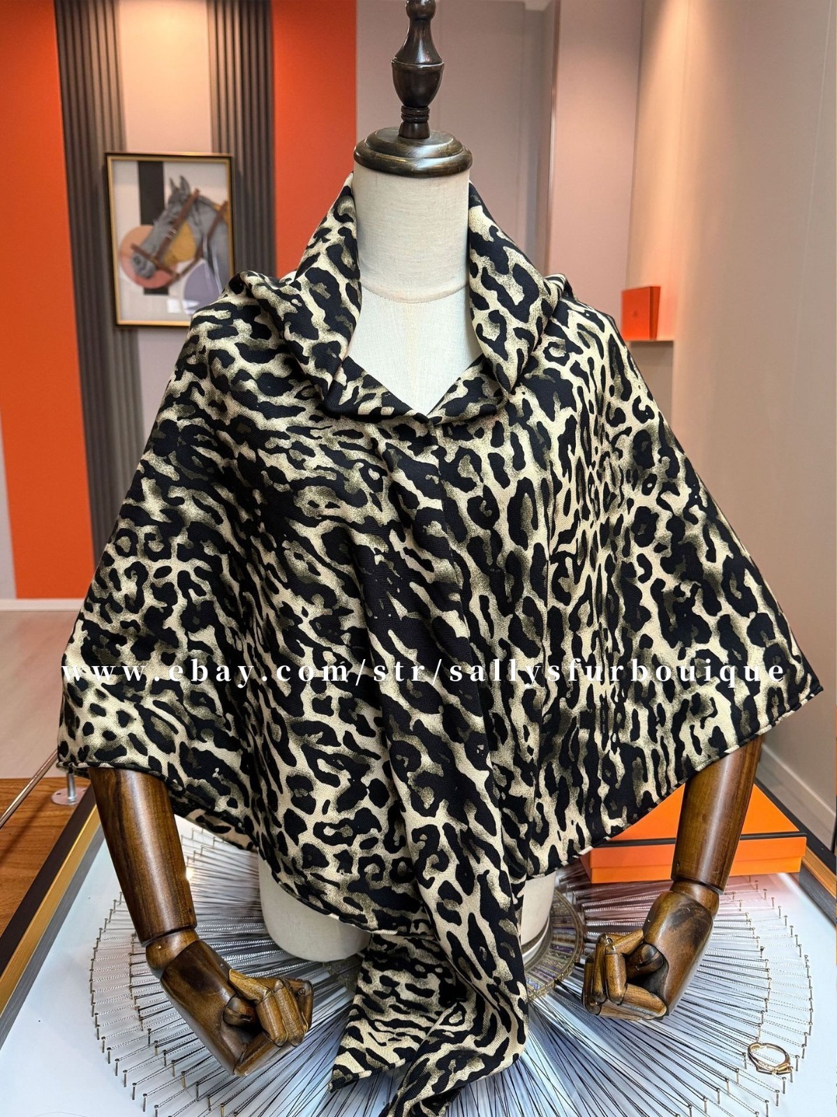 Sallys 70% Cashmere & 30% Silk Wrap Scarf Leopard Print Double Face Shawl 53"