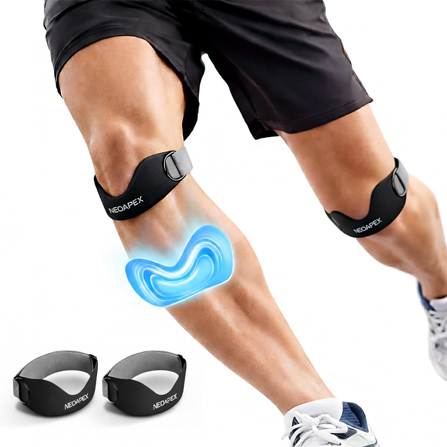 2-Pack Silicone Patellar Tendon Support Strap, Adjustable Knee Pain Relief Brace