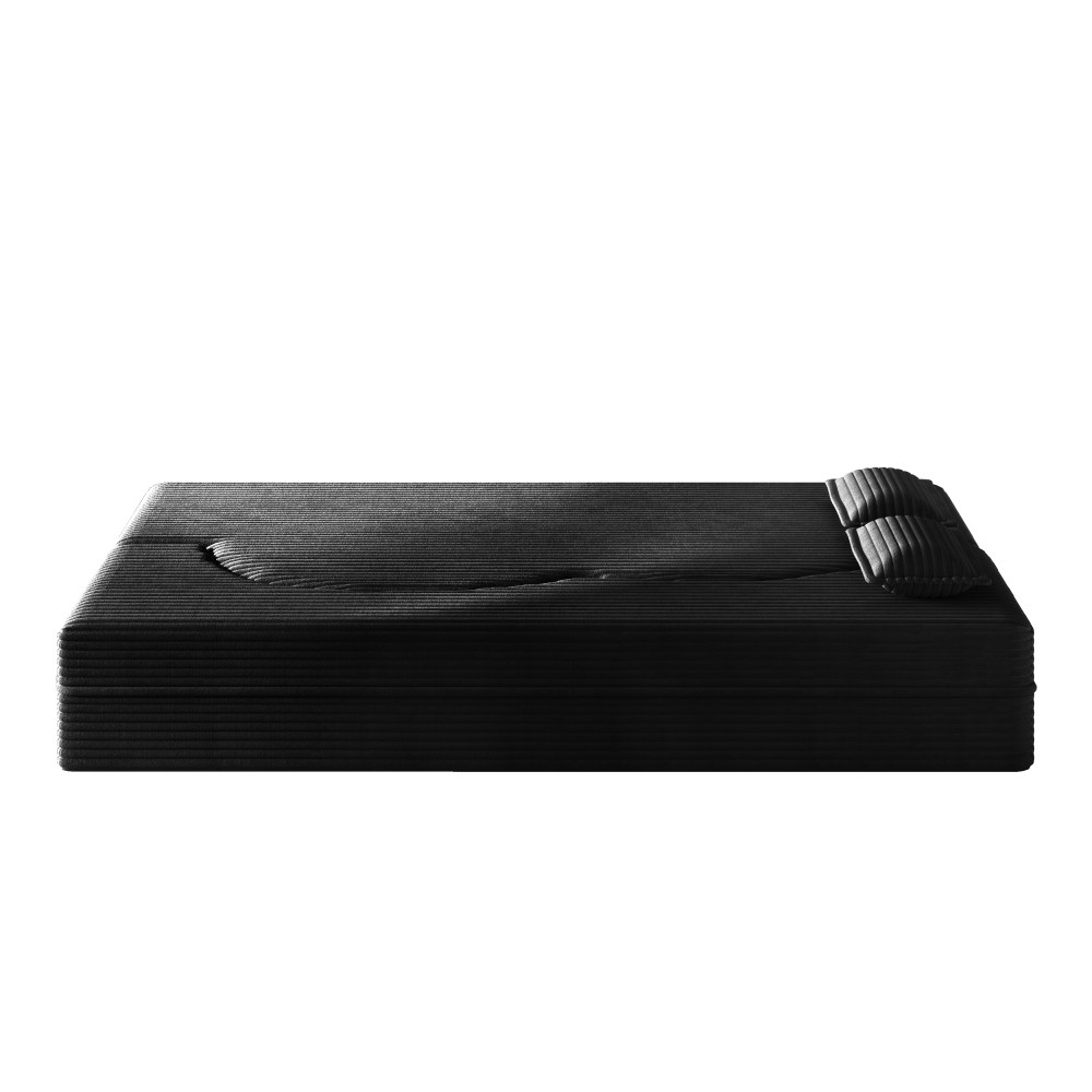 Corduroy Twin Floor Sofa Bed w/ 2 Pillows, Foldable Sleeper Couch, Black