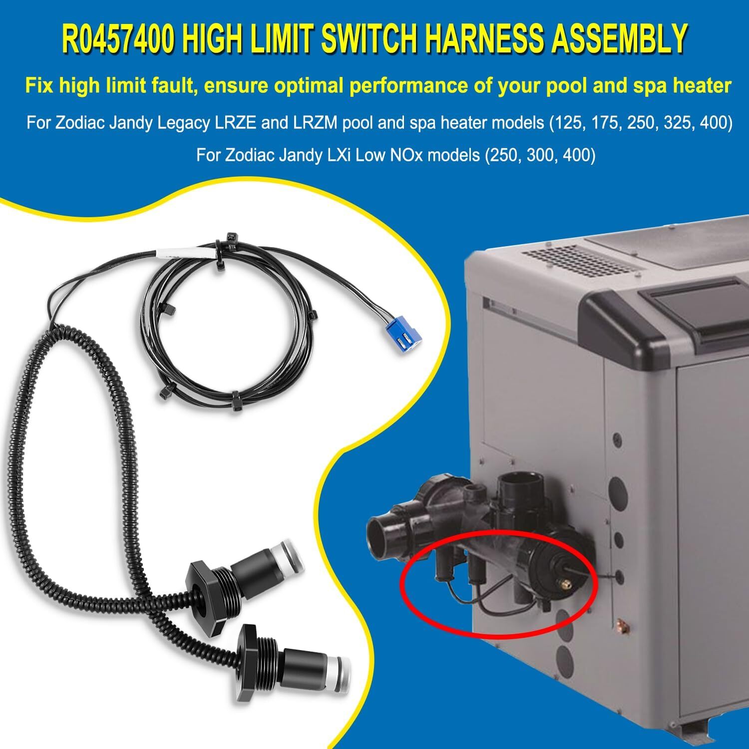 R0457400 High Limit Switch Wire Harness Assembly or Zodiac Jandy Legacy LRZE LXi