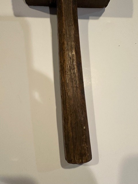 Antique Primitive Rustic Wooden Sledge Hammer Carpenter Mallet 12 1/4"