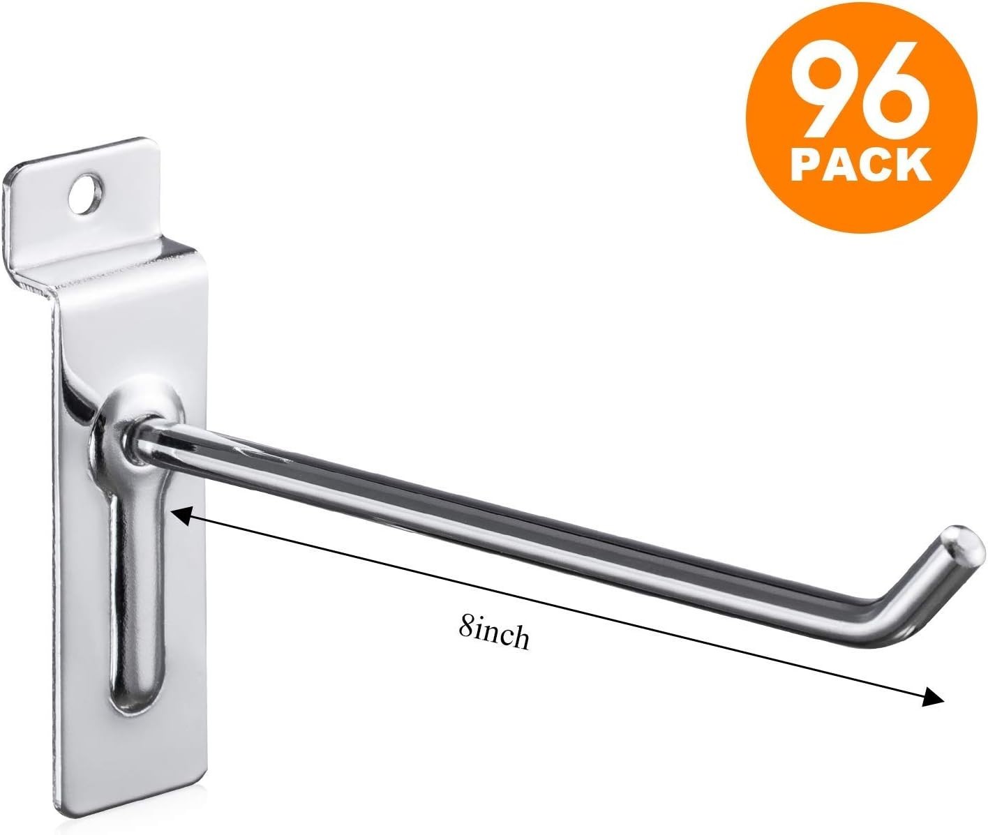 96-Pack 8" Slatwall Panel Hooks, Silver