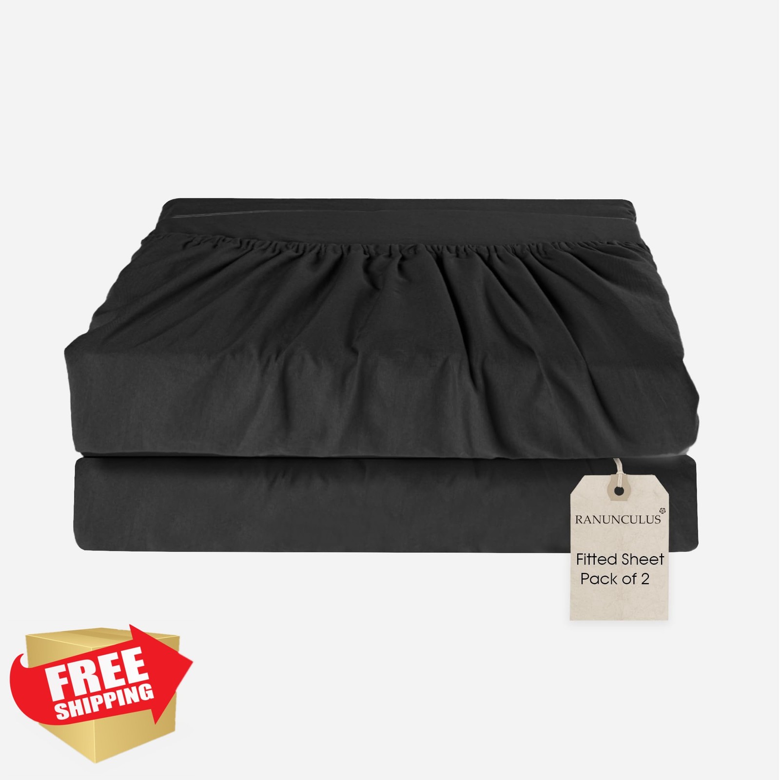 Ranunculus Full Black 2-Pack Fitted Sheet