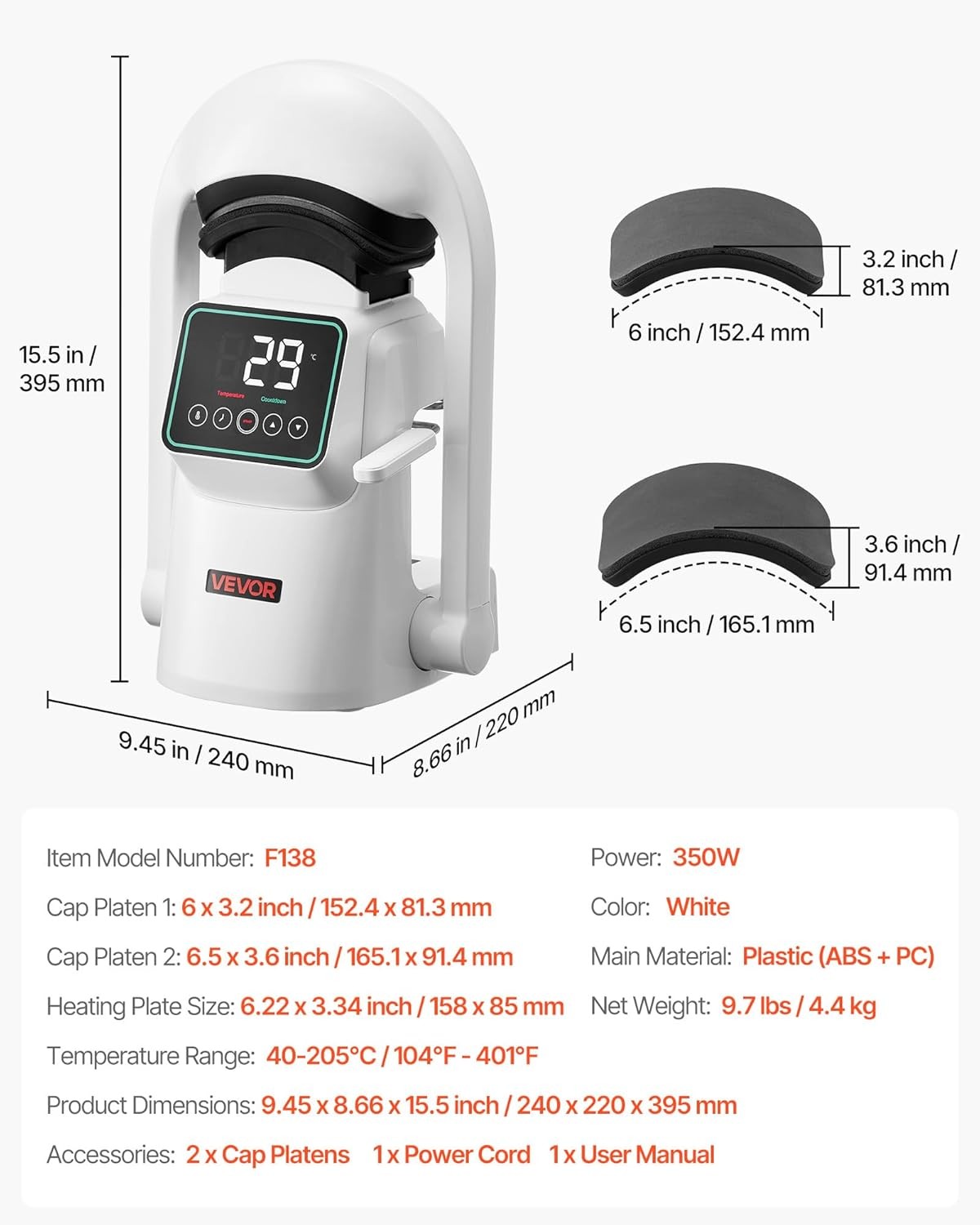 VEVOR Auto Hat Heat Press Machine, with 2pcs Interchangeable Platens, Automatic