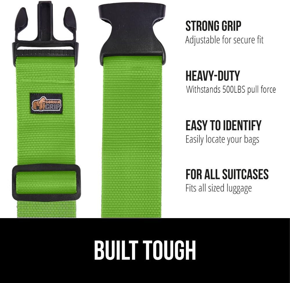 GORILLA GRIP Heavy Duty Adjustable Luggage Straps for Suitcases, Easy to Iden...