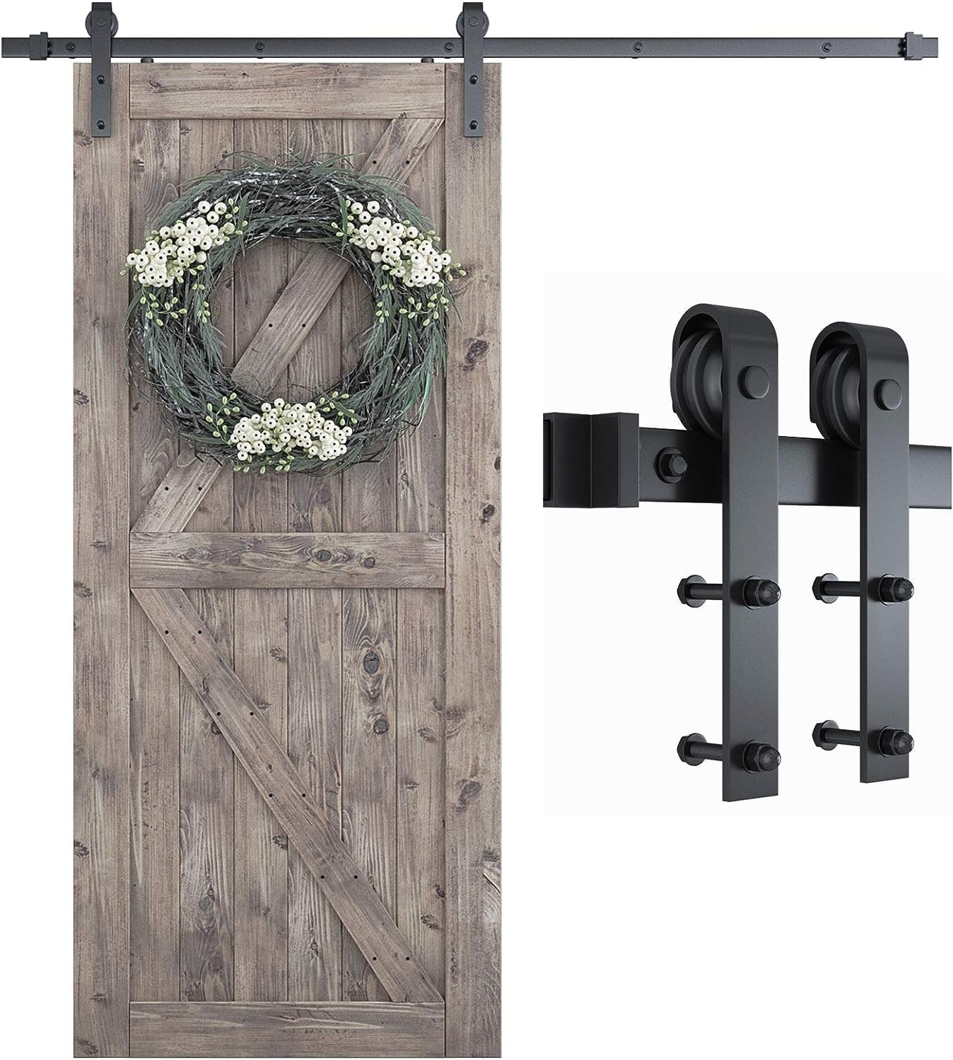 SMARTSTANDARD 6.8FT Barn Door Hardware Kit, Sliding 6.8 Feet, Matte Black