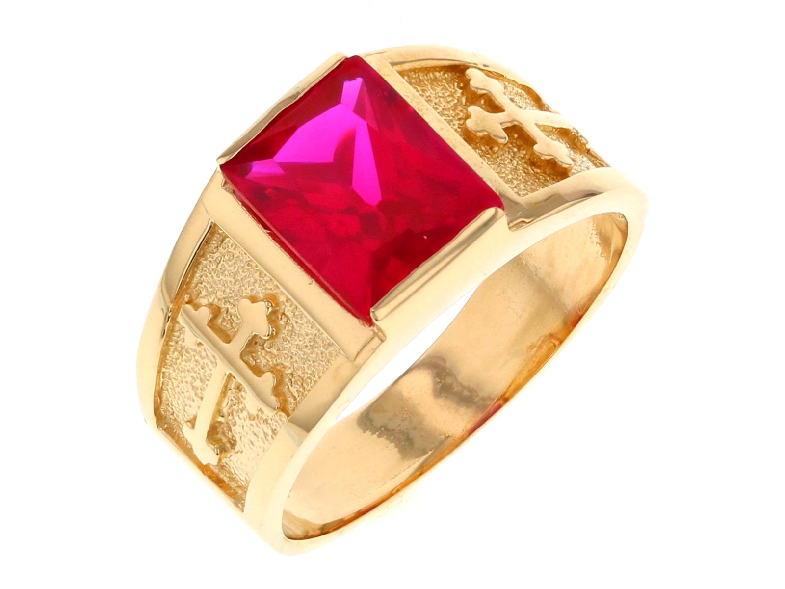 10k or 14k Yellow Gold Mens Religious Budded Cross July Birth Ring