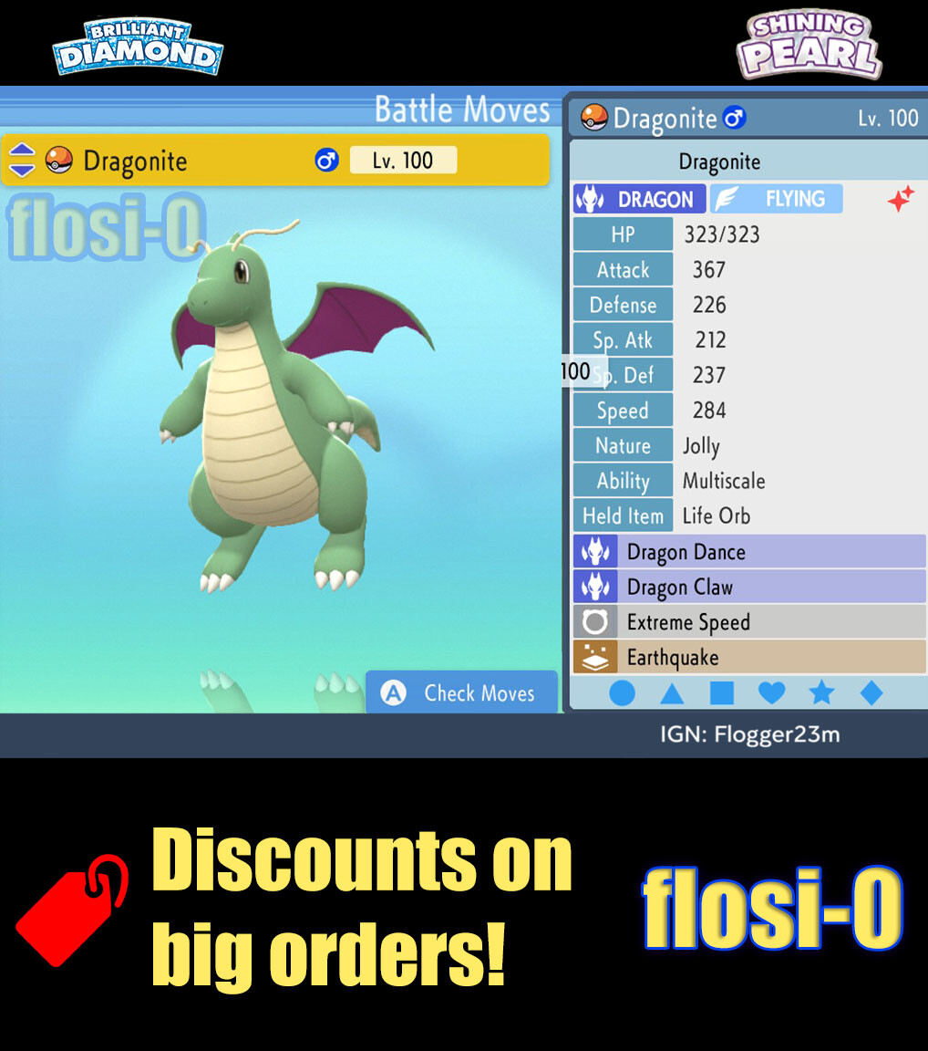 6IV Shiny Dragonite Pokemon Brilliant Diamond and Shining Pearl