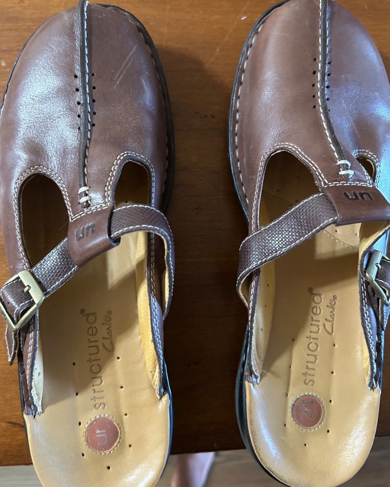Clarks structured clogs mules 10M chestnut brown EUC