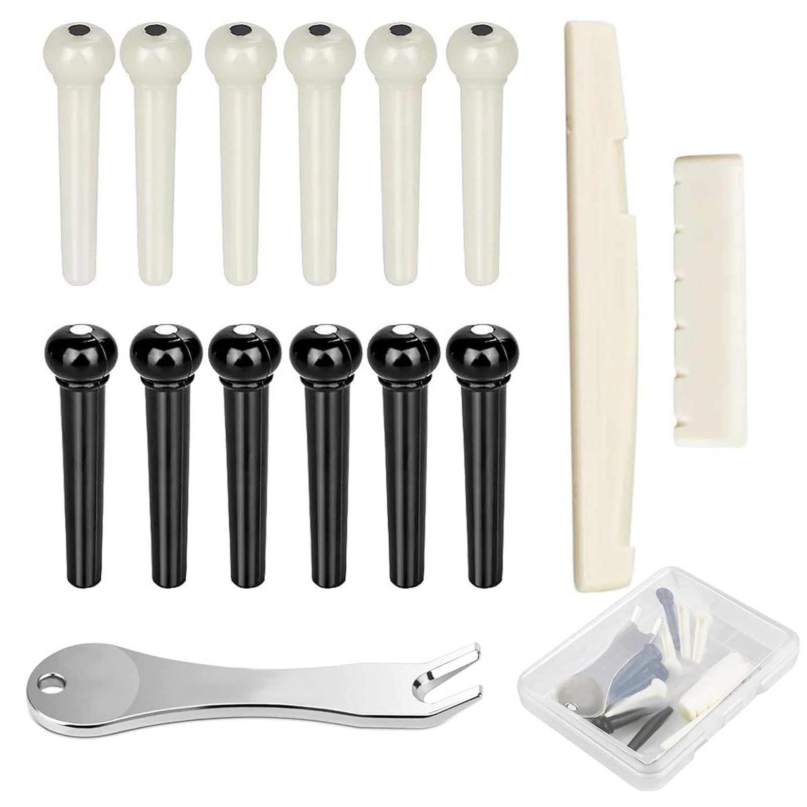 Guitar Bridge Pegs Replacement Set: 6 Black & 6 Ivory with Pin Puller Included