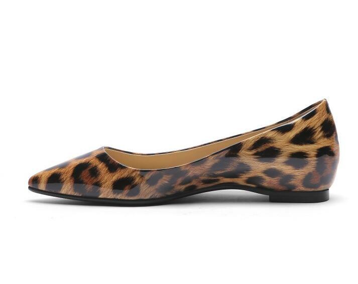 New Women Leopard Patent Leather Pointy Toe Flats Loafers Ladies Party Shoe 2026