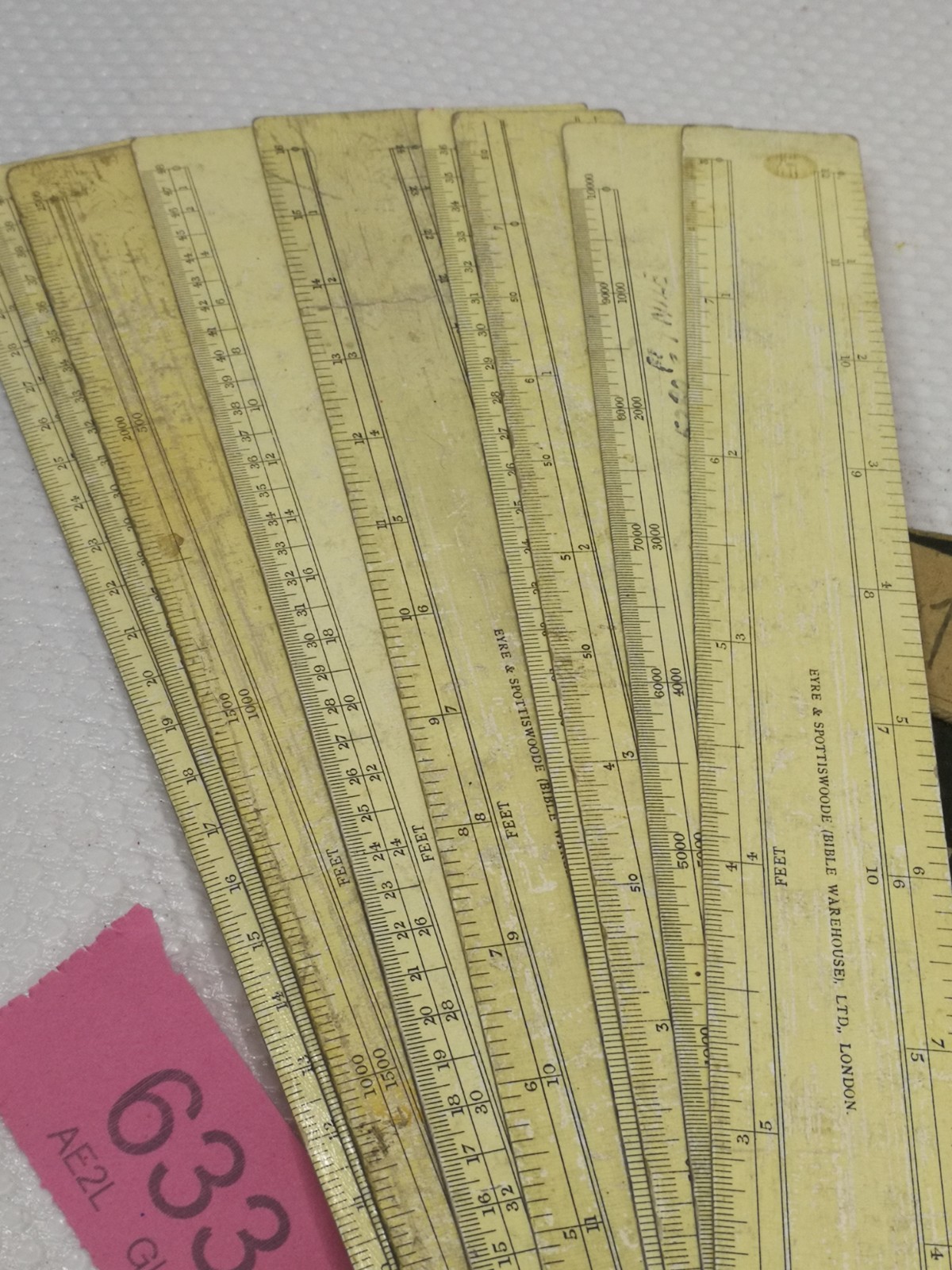 Vintage Eyre & Spottiswoode Surveyor's Set of 9 Cardboard Scales