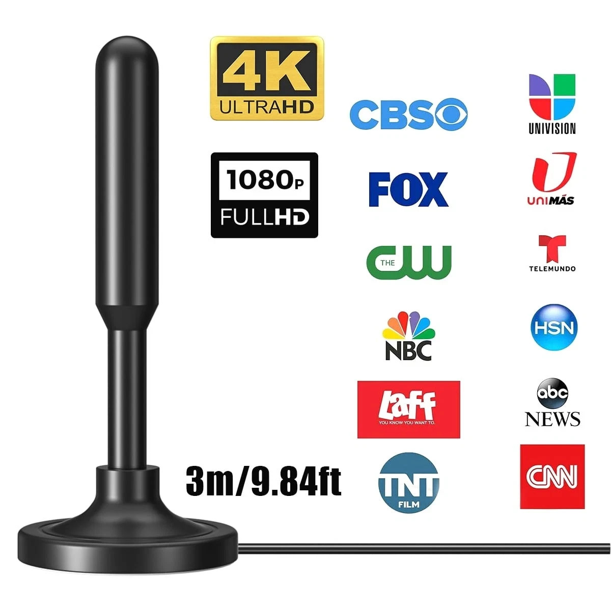 Range HD Signal Booster 300 Miles Upgraded TV Antenna Digital HDTV 1080P 4K