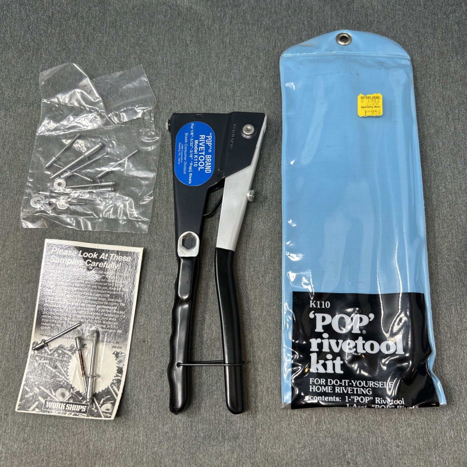 VTG 1976 Bostik Emhart POP Rivetool Kit Model K110 Hand Riveter Gun Pack USA EUC