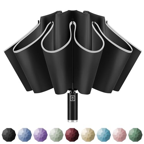Inverted Travel Umbrella, Automatic Umbrellas for Rain, Windproof Black