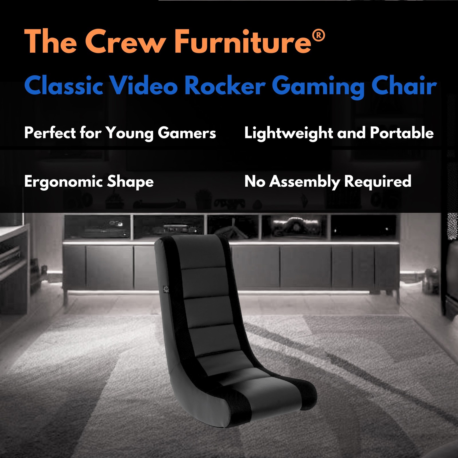 Classic Video Rocker Floor Gaming Chair Kids & Teens PU Faux Leather & Polyester