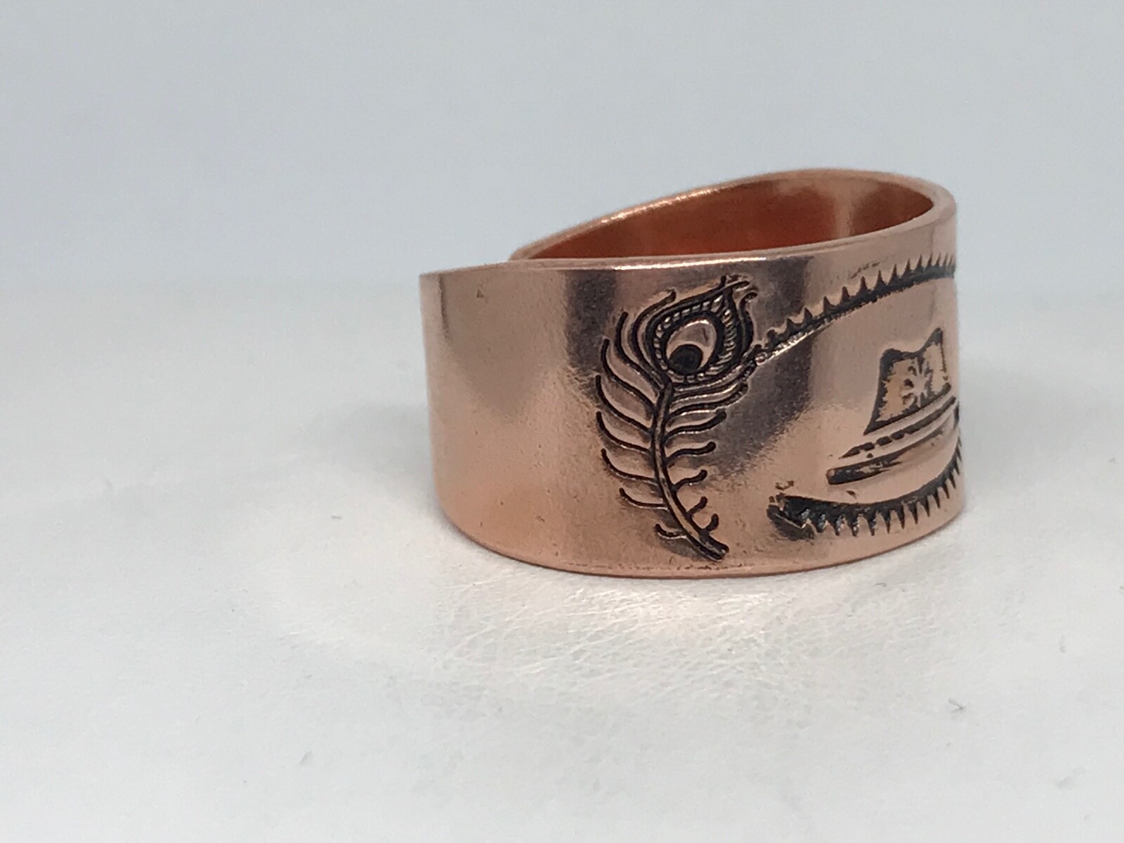 COPPER RING Open Back Hand MADE HAT-Peacock Feather-Butterfly #CR-078