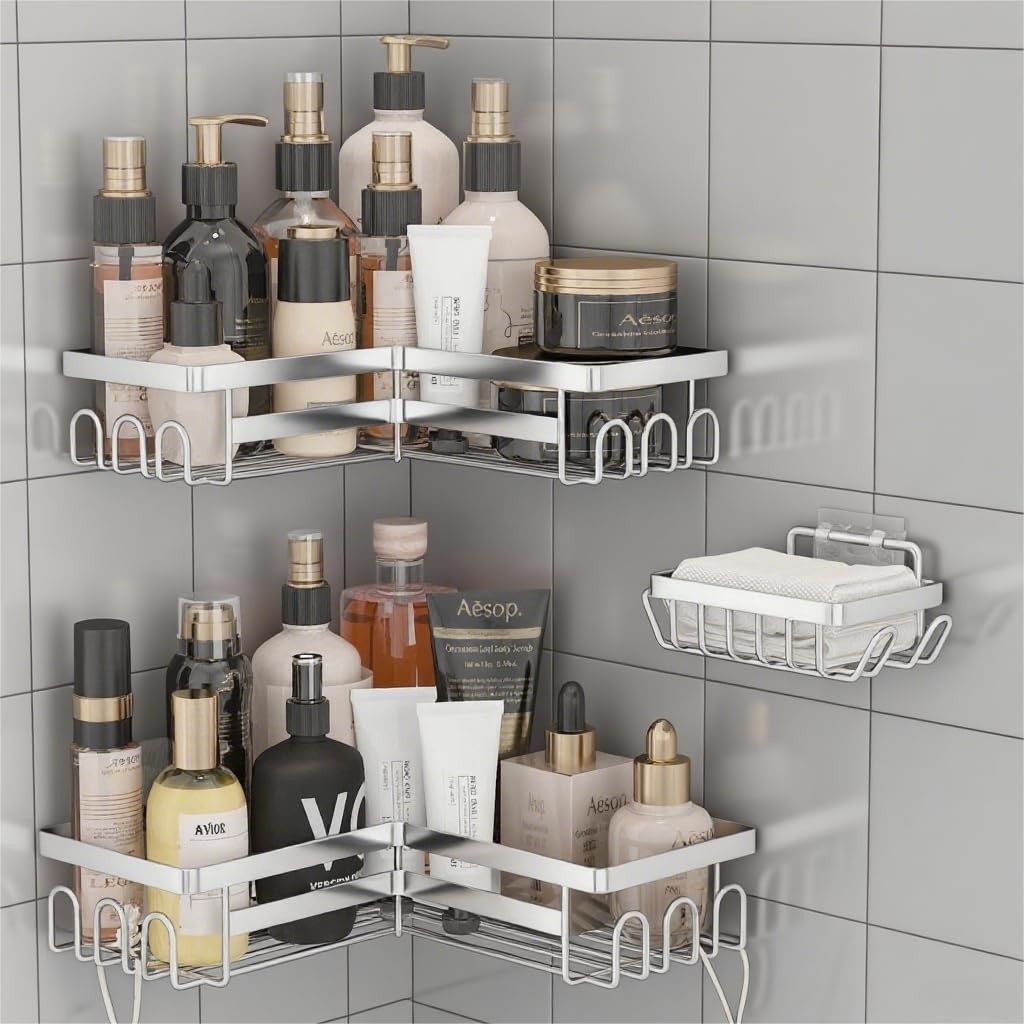 Adhesive Shower Caddy Shelf Organizer Rack,Rustproof Stainless Steel Bathroom...