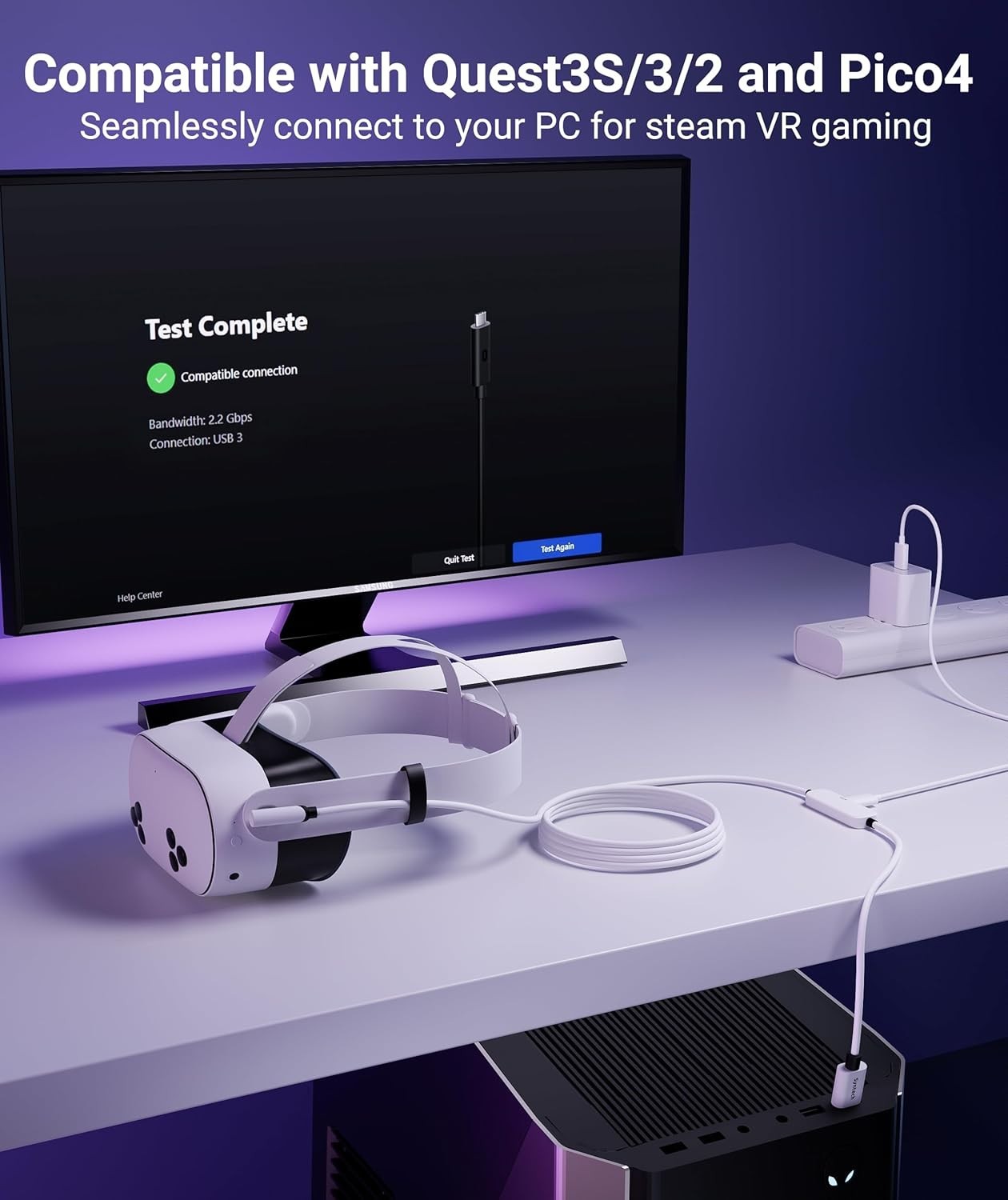 Durable 16FT VR Link Cable with Advanced Charging Chip for Oculus Quest Headsets