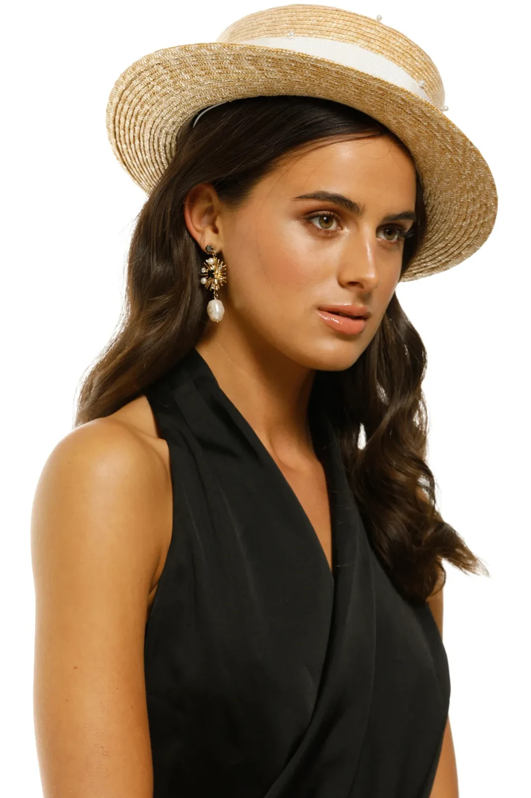 HEATHER MCDOWALL Rikki Pearl and Straw Boater Hat Resortwear  Casual