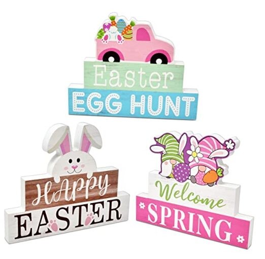 Easter Wooden Tabletop Signs Set of 3 – Happy Easter, Egg Hunt & Welcome