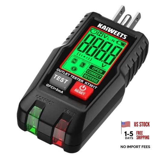 GFCI Outlet Tester with LCD Display, 3-Prong Receptacle Wiring Detector,