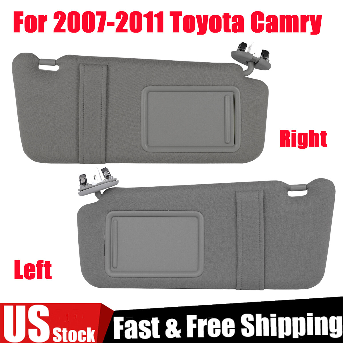 Gray Sun Visor Pair Left & Right Side For 2007-2011 Toyota Camry W/Sunroof Light