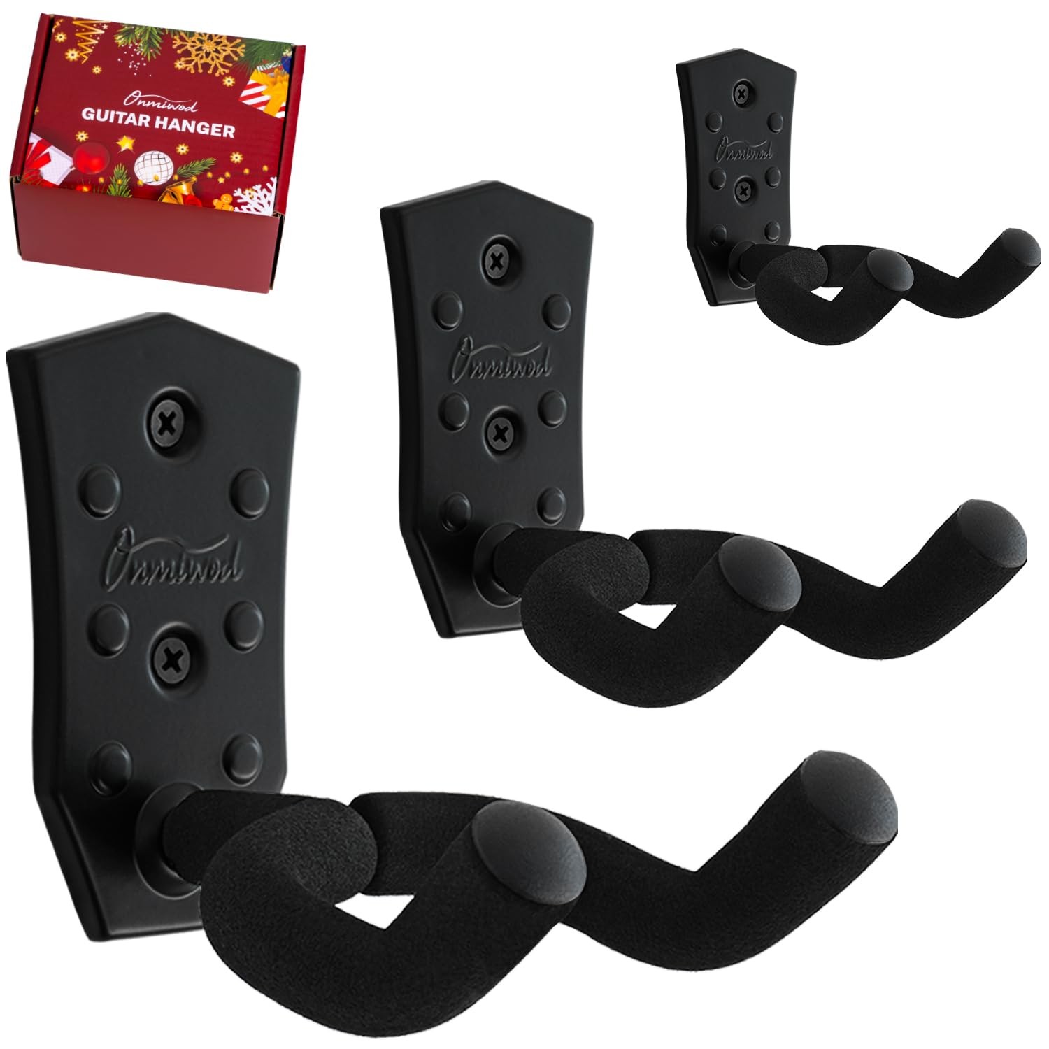 Onmiwod Guitar Wall Mount 3 Pack, Black Metal Hanger, Black,