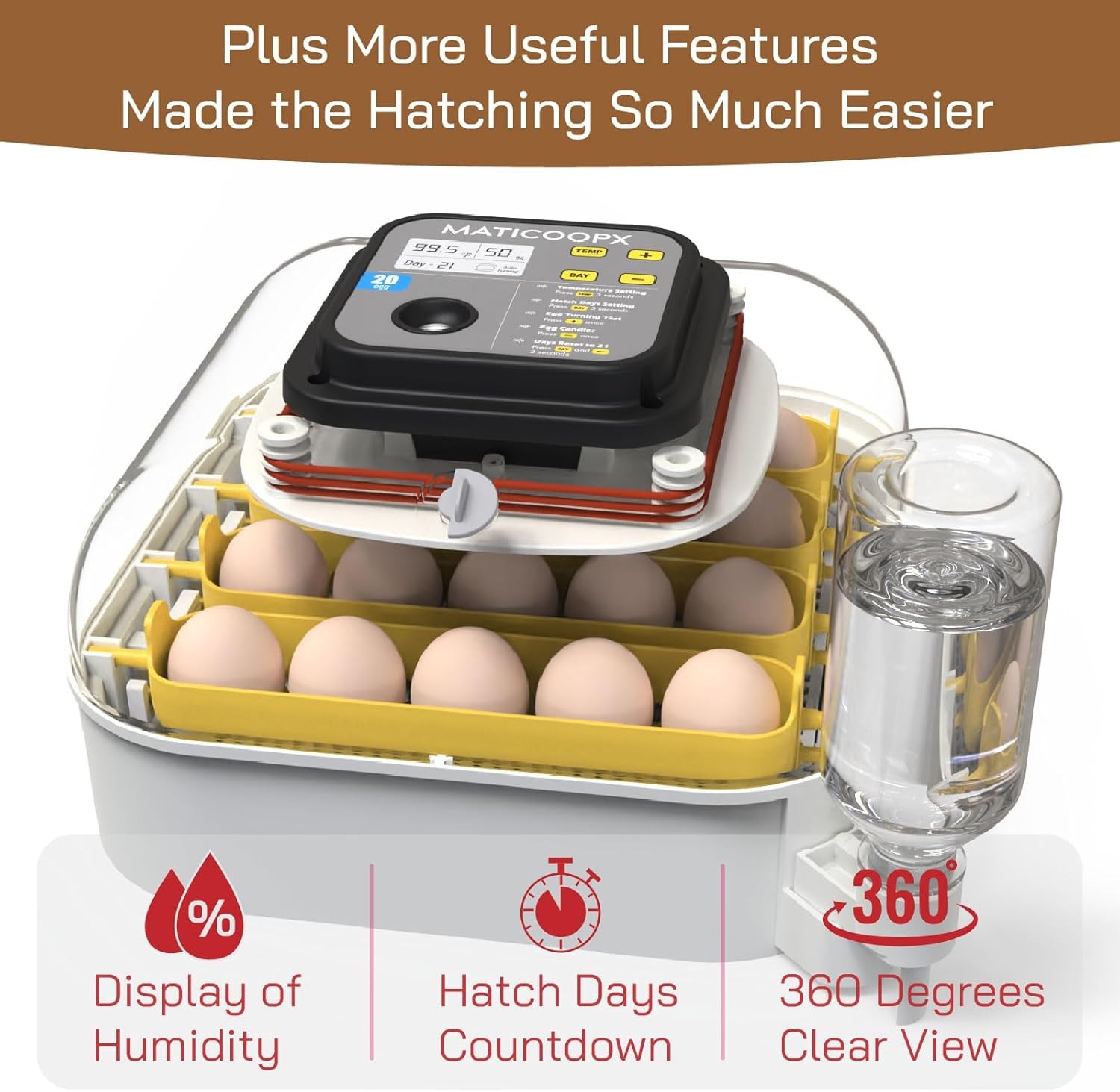 MATICOOPX 20 Egg Incubator with Humidity Display, Egg Candler, Automatic Egg Tur