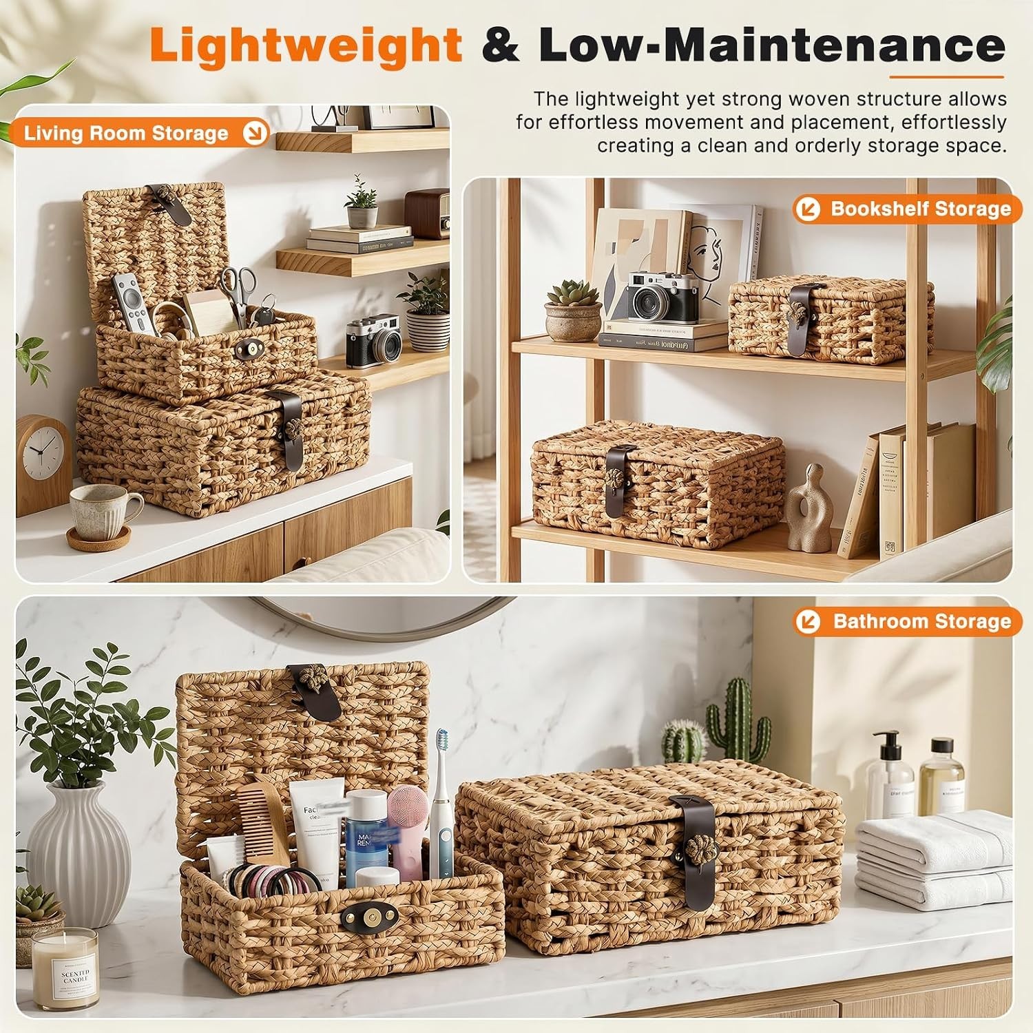 Versatile Handwoven Wicker Boxes with Magnetic Closures, Perfect for Home Decor