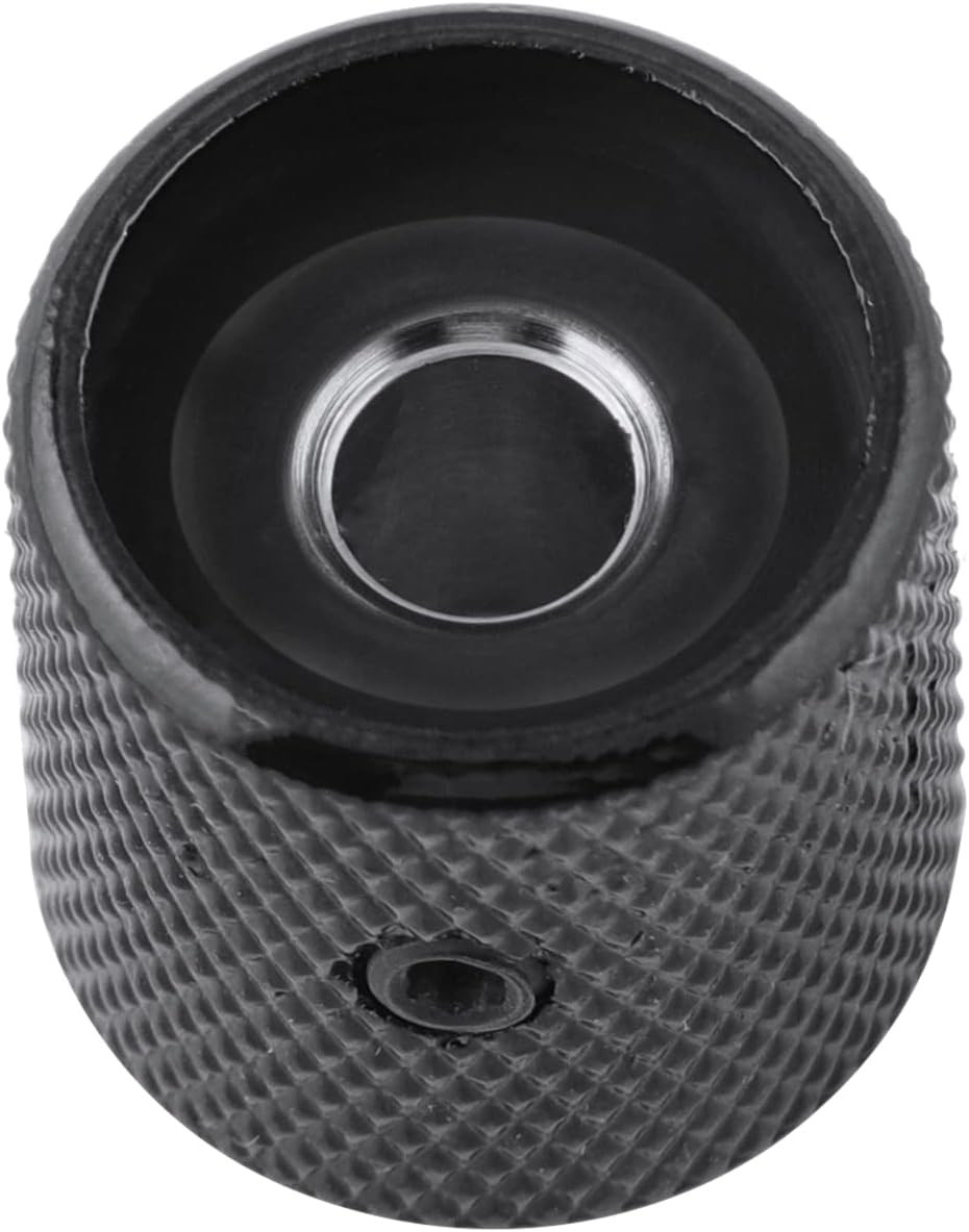 Metal Guitar Knobs Flat Top Control Knobs with Black Knurled Barrels 6mm Split S
