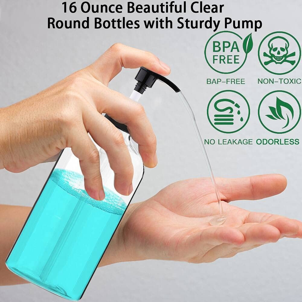 4 Pack Large Empty Refillable Pump Bottles 16.9Oz for Shampoo Conditioner Lotion