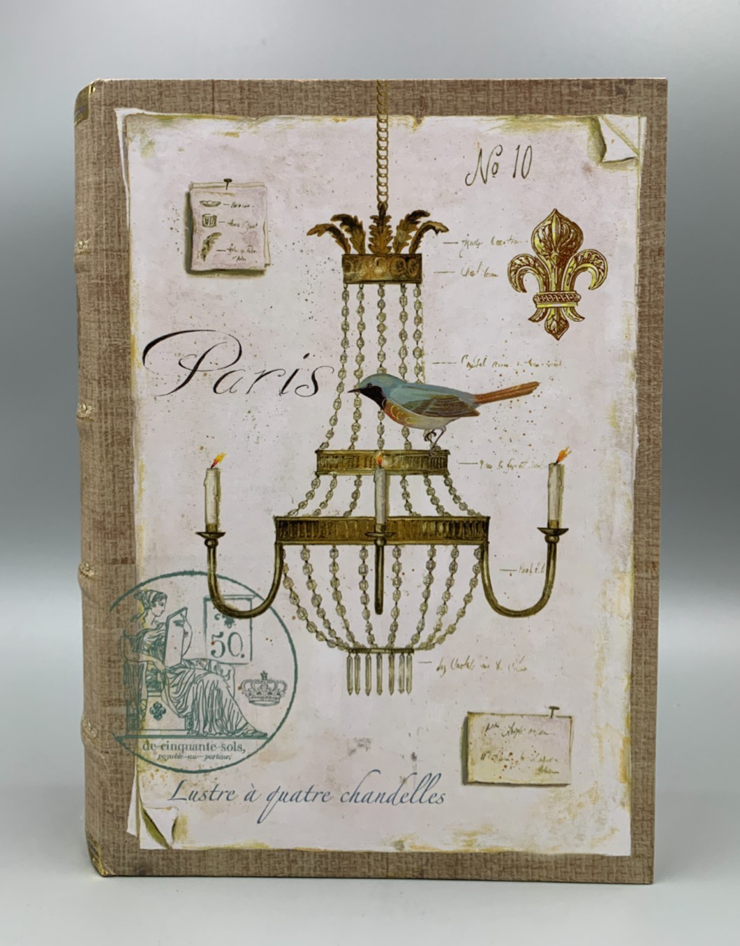 Lustre No. 9 Paris Chandelier Bird Book Jewelry Storage Holder Safe 8.5" #F205